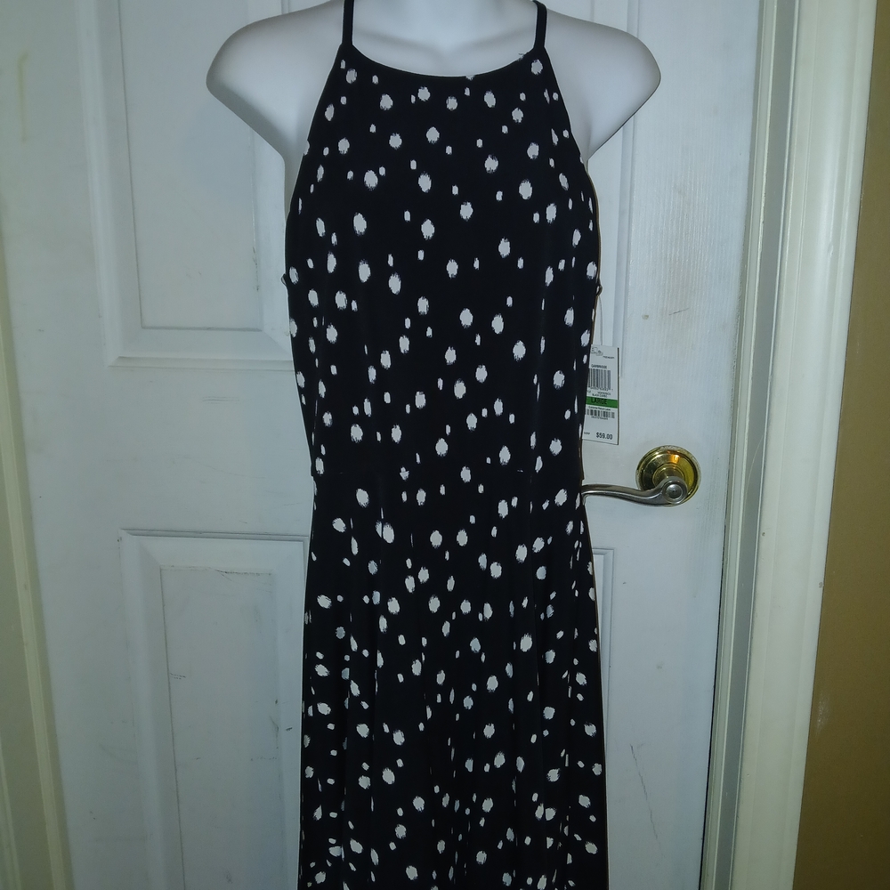 NWT Black Polka Dot Halter Dress From Bar III Size L Spring Summer Party Wedding